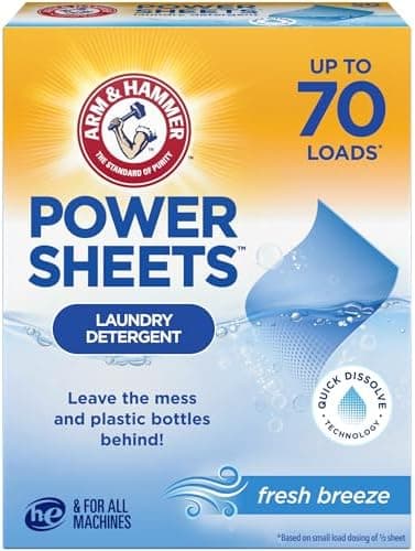 ARM & HAMMER Power Sheets Laundry Detergent, Fresh Breeze Scent, No Mess, Lightweight and Travel-Friendly, 35…