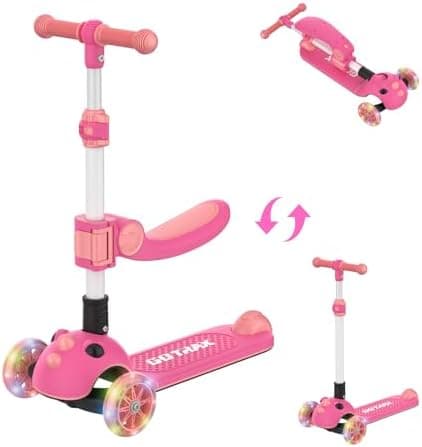 Gotrax KS3 Pro Folding Kick Scooter for Kids, One Key Removable Seat & 3 Extra Wide PU Light-Up Wheels and Anti-Slip Deck…