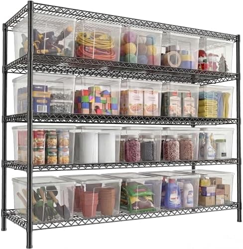 REIBII 3200LBS Storage Shelves 55.5" W Garage Shelving Heavy Duty 5 Tier Adjustable Wire Shelving Unit Metal Shelving for Garage…