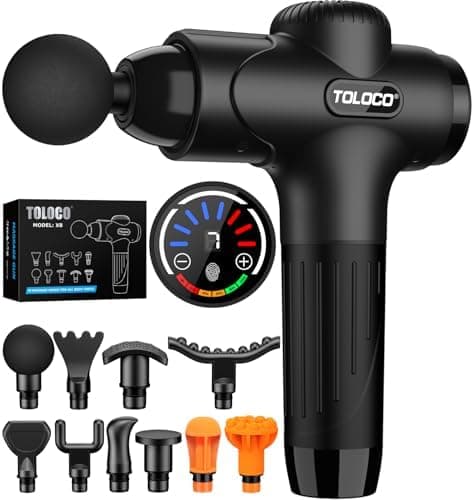 TOLOCO Massage Gun Deep Tissue, Percussion Massage Gun with 10 Replacement Heads, Super Quiet Portable…