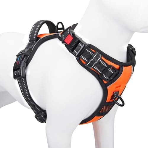 PHOEPET No Pull Dog Harness Medium Reflective Front Clip Vest with Handle,Adjustable 2 Metal Rings 3 Buckles,[Easy to Put on &…