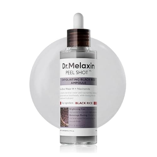 Dr.Melaxin Peel Shot Black Rice Exfoliating Ampoule, Face Exfoliator with AHA BHA Niacinamide Rice Bran Water, Blackhead Remover…