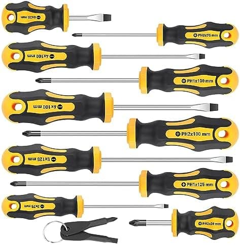 Amartisan 10-Piece Magnetic Screwdrivers Set, 5 Phillips and 5 Slotted Tips Professional Cushion Grip Screwdriver Set 2pcs…