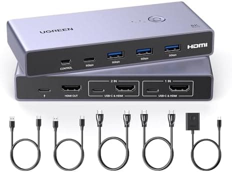 UGREEN 8K@60Hz HDMI KVM Switch with 4 USB 3.0 Ports (3 USB-A + 1 USB-C) for 2 Computers Share 1 Monitor Keyboard Mouse Hard…