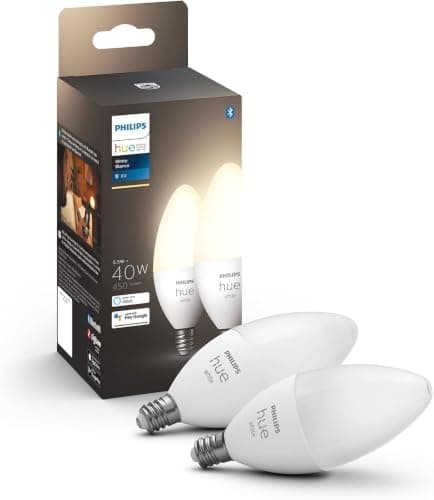 Philips Hue Smart 40W B39 Candle-Shaped LED Bulb - Soft Warm White…