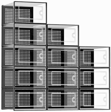 Kuject X-Large Shoe Storage Boxes Organizers Clear Plastic Stackable 12 Pack, Shoe Rack & Holder Substitute, Sneaker Containers…