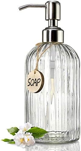 JASAI 18 Oz Clear Glass Soap Dispenser with Rust Proof Stainless Steel Pump, Refillable Liquid Hand soap…
