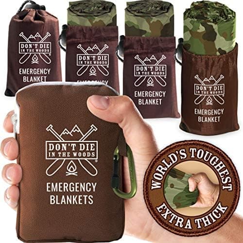 Don't Die In The Woods - World’s Toughest Emergency Blankets [4-Pack] Extra Thick Thermal Mylar Space Blanket…