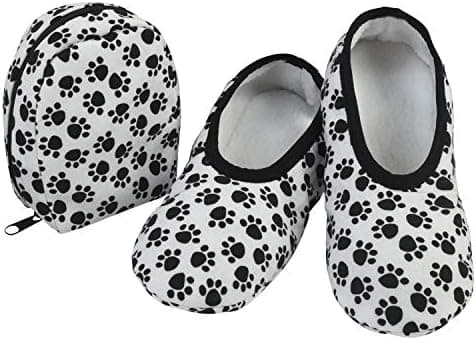 Snoozies Skinnies Packable and Foldable Travel Slippers for Women with Zipper Pouch, Soft Sherpa-Lined…