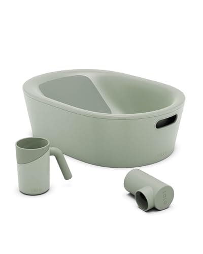 Lalo Bathtime Starter Kit - 3-Piece Set Includes Modern Baby Bathtub, Rinse Cup & Spout Cover - Safe, Easy to Clean Design for…
