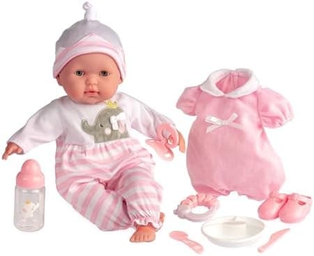 15" Realistic Soft Body Baby Doll with Open/Close Eyes | JC Toys - Berenguer Boutique | 10 Piece Gift Set with Bottle, Rattle…