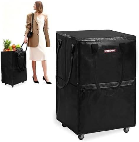 WORKPRO Large Rolling Grocery Bag, 36-Gallon Tote with 5 Wheels, 110 lbs Capacity, Dual Carry, Wide…