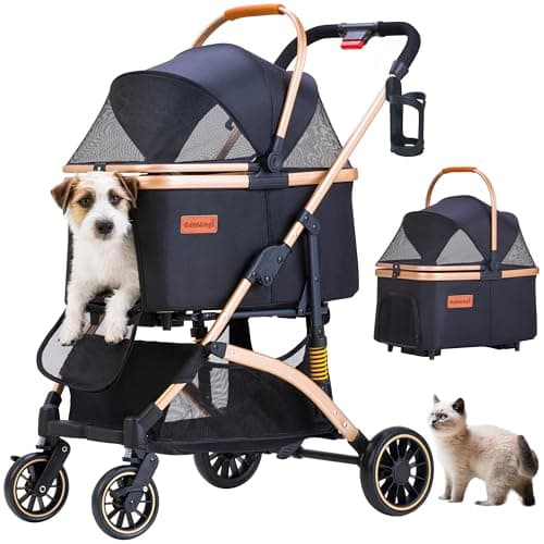 Dog Stroller for Small Dogs, Lightweight Pet Stroller for 2 Cats Dogs with 6 Shock Absorption System, Detachable Carrier Suitable…