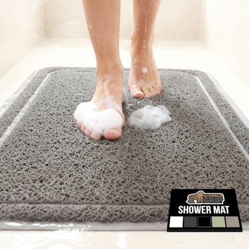 GORILLA GRIP Exfoliating Bath and Shower Mat, Textured Backing, 35x16 Soft Loofah-Style Foot Scrubber for Outside or Inside…
