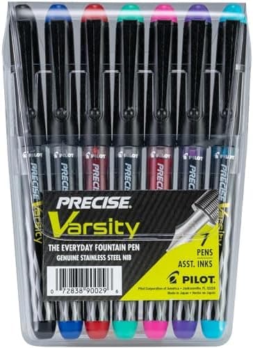 Pilot Precise Varsity Pre-Filled Fountain Pens for Writing, Medium Point Stainless Steel Nib…