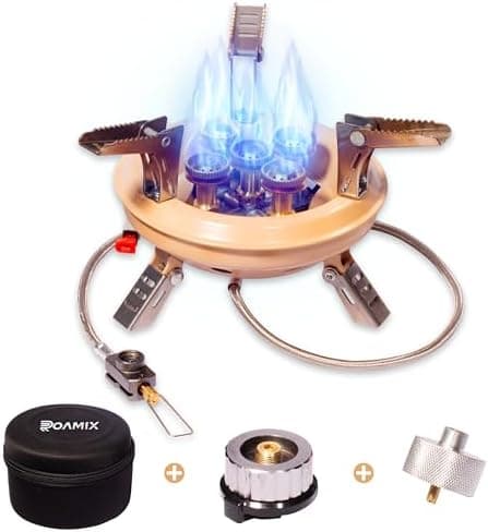 Roamix 54,500 BTU Multi-Fuel Portable Camping Stove – 16,000W Collapsible Windproof Burner with Fuel Canister Adapter & Carrying…