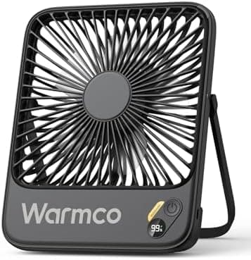 Warmco 10000mAh Portable Travel Fan 7-inch, Max 24H Runtime, Ultra-thin Quiet Rechargeable Battery Operated…