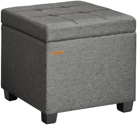 SONGMICS Square Storage Ottoman, Foot Stool Footrest with Legs, Ottoman Cube with Hinged Lid, for Living Room, Bedroom, 16.9 x…