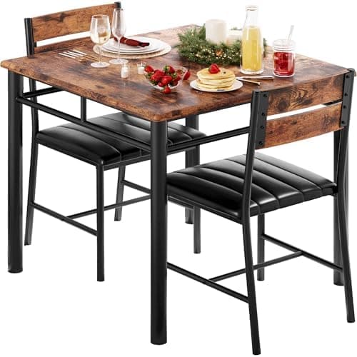 IRONCK Dining Table Set for 2, Small Kitchen Table with Upholstered Chairs Dinning Table Set for Kitchen & Dining Room, Compact…