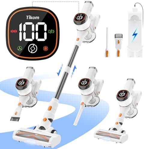 Tikom V500 Cordless Vacuum Cleaner for Home, 40000Pa/450W Stick Vacuum with LED Touch Screen, Charging Wall Dock, Anti-Tangle…