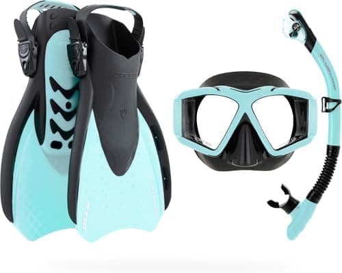 Cressi Traveler Set - Adult Snorkel Set Wide View Mask, Dry Top Snorkel and Fins - Comfortable and Light - Designed in Italy