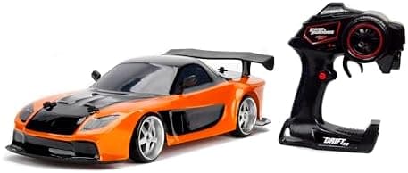 Jada Toys Fast & Furious Han’s Mazda RX-7 Drift RC Car, 1: 10 Scale 2.4Ghz Remote Control Orange & Black, Ready to Run, USB…