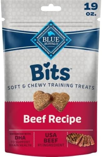 Blue Buffalo Bits Beef Soft & Chewy Dog Treats, Bite-Sized for Training, Made with Real Beef & Enhanced with DHA, Heart-Shaped…