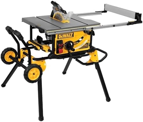 DEWALT Table Saw 10 Inch with Foldable Rolling Table Saw Stand, 15 Amp, 4800 RPM, 32-1/2-Inch Rip Capacity (DWE7491RS)