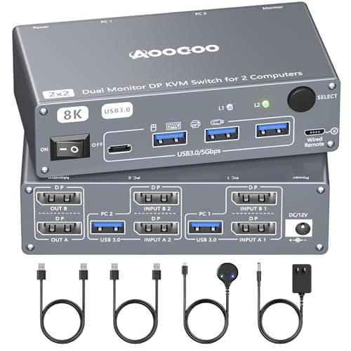 Displayport KVM Switch 2 Computers 2 Monitors, 8K@60Hz/4K@240Hz Dual Monitor KVM Switch for 2 PCs Share 2 Monitors, with 4 USB3.0…