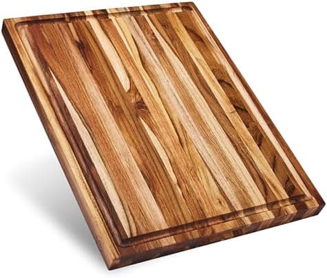 Sonder Los Angeles Laurel Cutting Board | Teak Edge Grain Cutting Board for Kitchen with Juice Groove | Reversible Charcuterie…