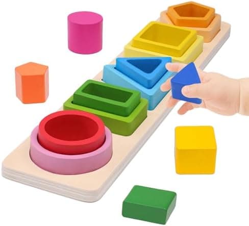 YHHYTOY Montessori Toys for 1+ Year Old, Wooden Baby Stacking Shape Color Sorting Toys for Toddlers 1-3, Preschool Learning…