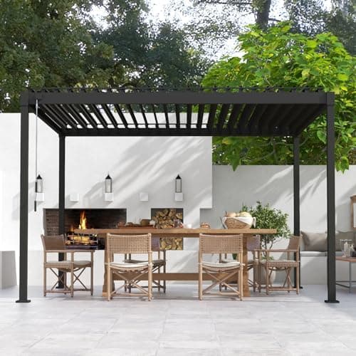 MIRADOR 80S Louvered Pergola 10' x 12', Modern Style with Adjustable Louvers and Integrated Drainage System for Deck Garden Yard…
