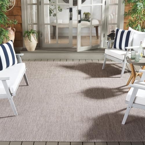 SAFAVIEH Washable Rug Outdoor Courtyard Collection - 10' x 14', Natural & Cream, Non-Shedding &…