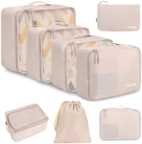 BAGAIL BAGAIL 8 Set Packing Cubes Luggage Packing Organizers for Travel Accessories-Cream Global Recycled…