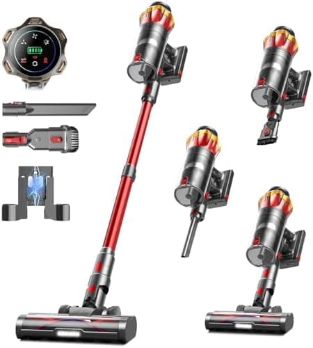 Cordless Vacuum Cleaner, 650W/55KPa 70Mins Vacuum Cleaners for Home, Self-Standing Stick Vacuum with Anti-Tangle Brush & OLED…