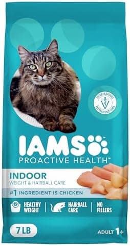 IAMS Proactive Health Dry Cat Food, Indoor Weight and Hairball Care Cat Food Dry Recipe, with Real Chicken in Every Bite, 7 lb…