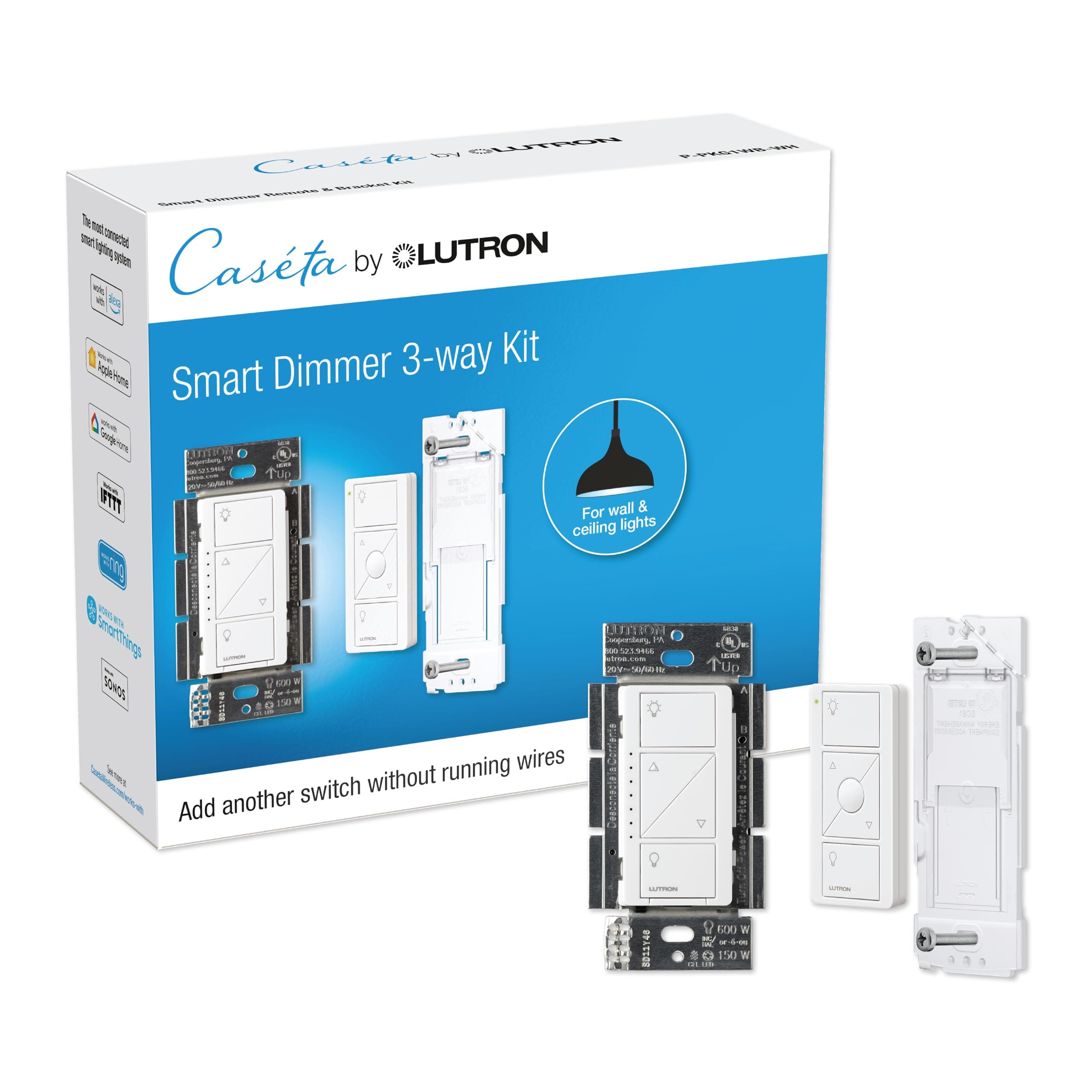 Lutron Caseta 3 Way Smart Dimmer Light Switch Kit, Includes Pico Remote, Bracket, and Smart Dimmer…