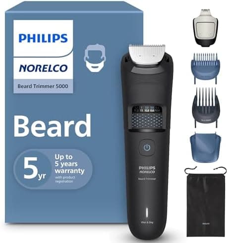 Norelco Philips Beard Trimmer 5000 Series, 100% Waterproof Beard Styler, Precision Dial with 40 Lock-in…