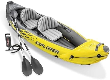 Intex 68307EP Explorer K2 Inflatable Kayak Set: Includes Deluxe 86in Aluminum Oars and High-Output Pump – SuperStrong PVC –…