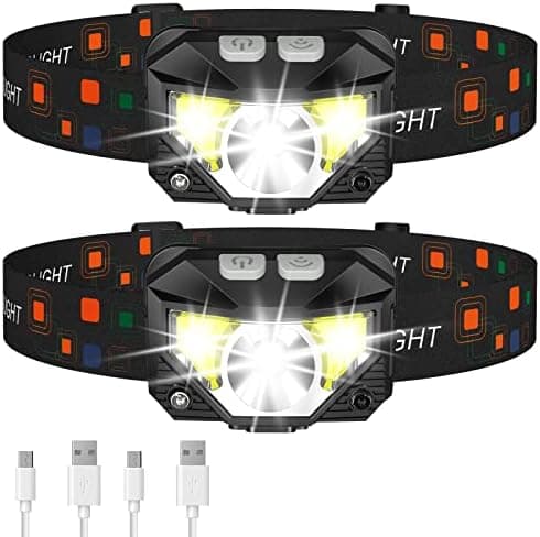 LHKNL Headlamp Flashlight, Lumen Ultra-Light Bright LED Rechargeable Headlight with White Red Light, 2-Pack Waterproof Motion…