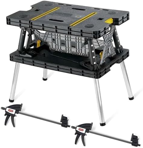 Keter Heavy-Duty Folding Workbench with 1,000 Pound Capacity - Foldable Work Table for Garage…