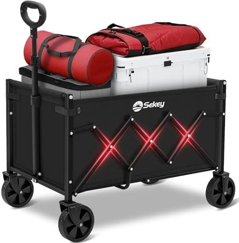 Sekey Wagon Cart with Wheels with 220LBS Capacity,Heavy Duty Wagon Carts Foldable,Lightweight Utility Portable Cart for Grocery…