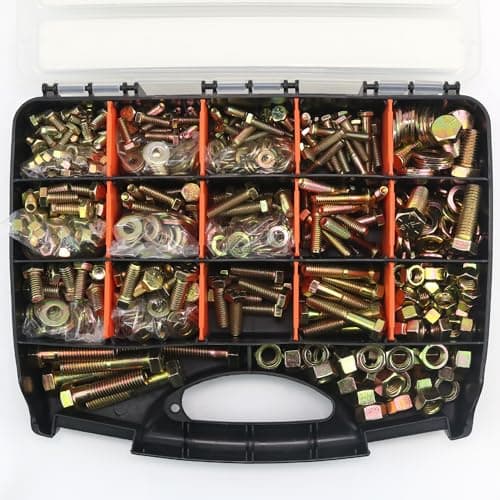 Quibbay 924Pcs Grade 8 Bolts and Nuts Assortment Kit, 1/4-20, 5/16-18, 3/8-16, 1/2-13 Heavy Duty Hex SAE Assorted Bolts Nuts and…
