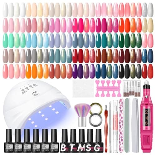 COSCELIA 53pcs Gel Nail Polish Kit with U V light and Drill Starter Kit 35 Colors Gel Nail Polish with 5pcs Top Base Coat Nail…