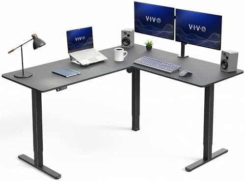 VIVO Corner Standing Desk, 63 x 55 inch Reversible L-Shaped Workstation, Electric Height Adjustment, Home, Office, and Reception…