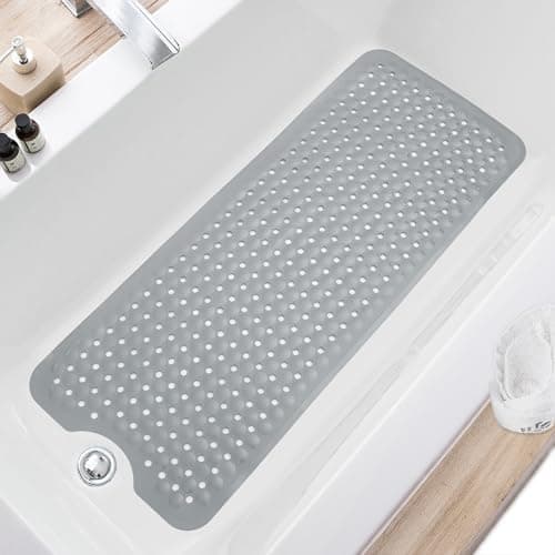 TEESHLY Bath Tub and Shower Mats, Non Slip 40 x 16 Inch Extra Large Bathtub Mat, Machine Washable Bathmat with Drain Holes…
