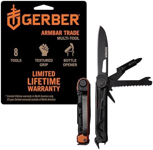 Gerber Gear Armbar Trade 8-in-1 Pocket Knife EDC Multitool with Blade, Pry Bar, and Hammer for Camping, Burnt Orange