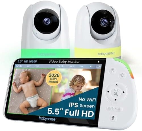 Babysense PRO Full HD 5.5" Split Screen Baby Monitor with 2 Cameras, 6-Color Night Light, White Noise, Sound & Light Machine…