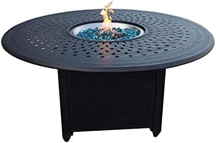 Darlee AC Series 60-Inch Round Propane Fire Pit Dining Table - Cast Aluminum Fire Table in Antique Bronze for Outdoor Patios