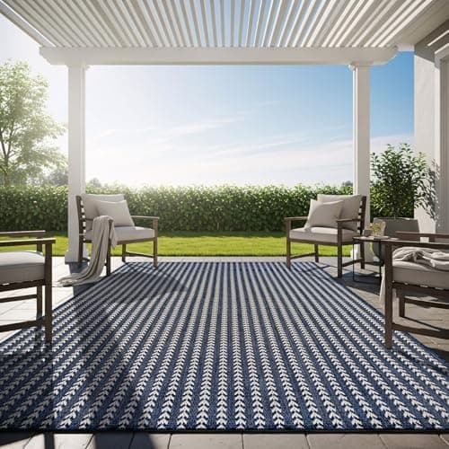 Washable Outdoor Rug 8x10 Modern Area Rugs Outdoor Carpets Striped Pattern Non Shedding Waterproof Easy Clean Patio Deck Porch…